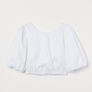 H&M Cotton Puff-sleeved Blouse White